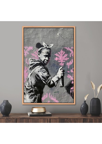 1 Parça Naturel Çerçeveli Kanvas Tablo, Banksy Girl, Soyut Sanat, Sokak Kızı Duvar Dekoru,