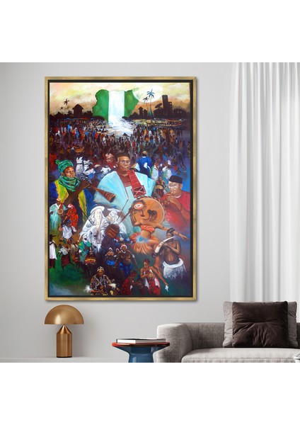 1 Parça Gold Çerçeveli Kanvas Tablo, Nijerya Halkı, Etnik Kanvas Sanatı, Soyut Duvar Süsü,