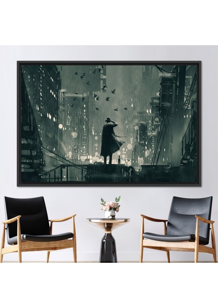 1 Parça Siyah Çerçeveli Kanvas Tablo, Dedektif Kafasına Tutarak, Modern Posteri,