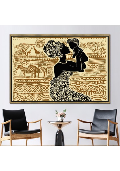 1 Parça Gold Çerçeveli Kanvas Tablo, Siyah Kadın Kanvas Poster, Etnik Sanat, Zebra Sanat Eseri,