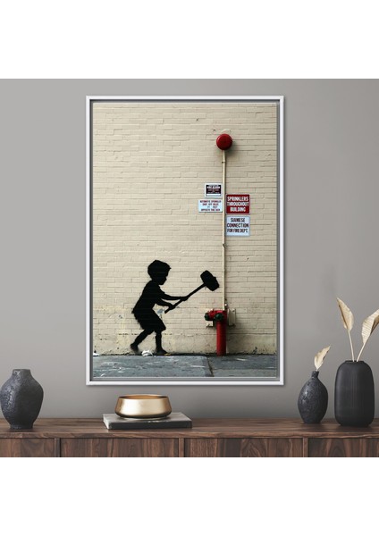 1 Parça Beyaz Çerçeveli Kanvas Tablo, Hammer Ile Banksy Boy, Soyut Sanat Eseri, Banksy Kanvas Baskı,