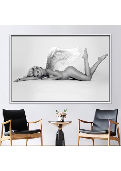 1 Parça Beyaz Çerçeveli Kanvas Tablo, Kadın Kanvas Poster, Şehvetli Kadın Fotoğraf Duvar Deko