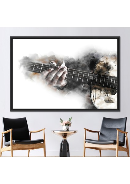 1 Parça Siyah Çerçeveli Kanvas Tablo Gitar Sanat Müzik Enstrümanları Hediye Kanvas