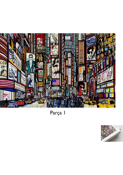 1 Parça Poster Kanvas Tablo New York'taki Bir Caddenin Illüstrasyonu Sokak Manzarası Sanat Eseri