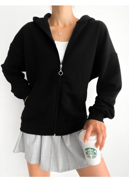 Kadın Oversize Fermuarlı Sweatshirt Hırka modelleri