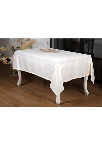 Çınar Lüx Jakar Bambu Kumaş Krem Masa Örtüsü 160X220 cm - 1240