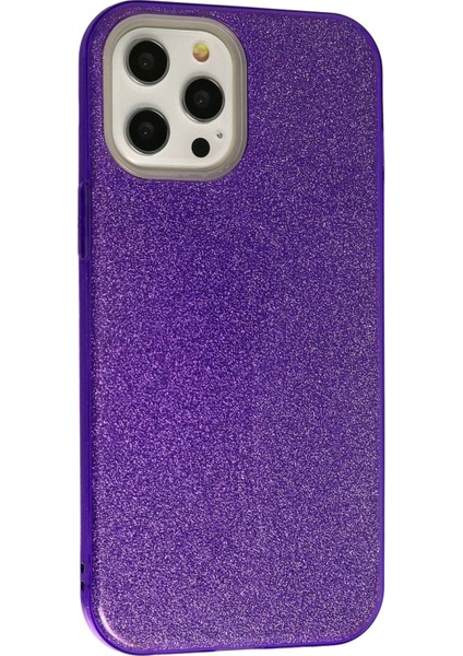 Iphone 12 Pro Max Kılıf Simli Katmanlı Silikon - Mor modelleri