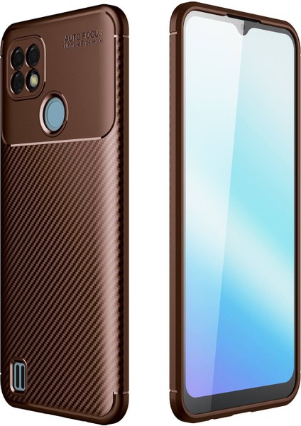 Realme C25 Kılıf Focus Karbon Silikon - Kahverengi 300099