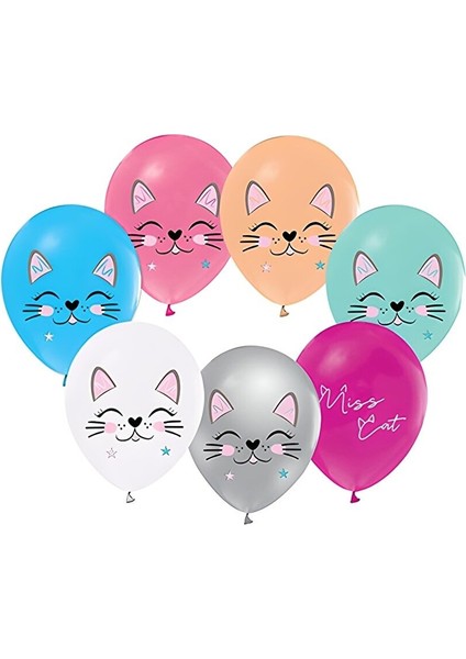 Mıss Cat Baskılı 12" Pastel Renk Balon