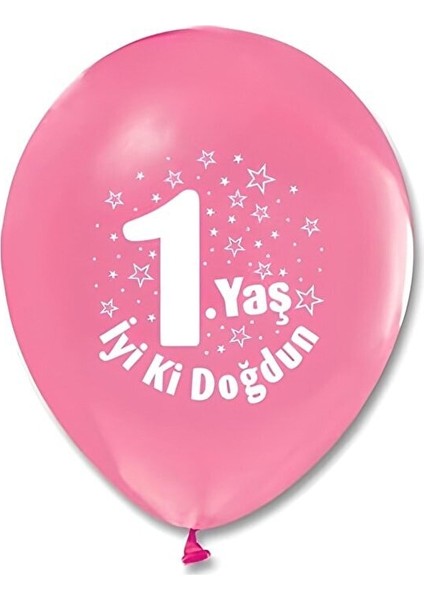 Iyiki Doğdun 1 Yaş Baskılı 12" Pembe Balon
