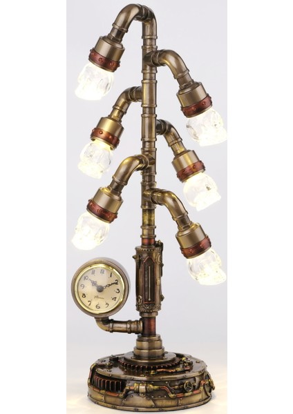 Wıse Veronese Serisi-Wıse Steampunk Isıklı Saat-43*13,5*13,5 Cm.– Dekoratif Obje