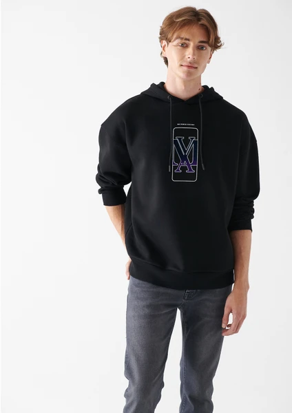 Erkek Mavi Logo Baskılı Siyah Sweatshirt 0610958-900