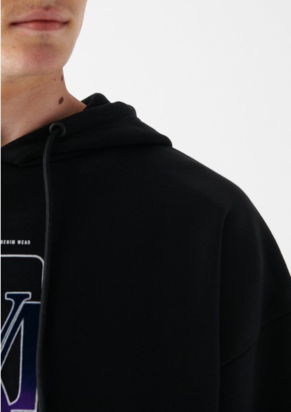 Erkek Mavi Logo Baskılı Siyah Sweatshirt 0610958-900