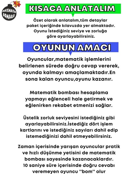 Matematik Bombası / Eğitici Matematik Oyunu / Eğitici Kutu Oyunu / Matematik