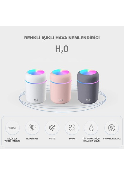 300 ml Ultrasonik Hava Nemlendirici Ortam Nemlendirici Işıklı Hava Nemlendirici Buharlı Nemlendirici Buhar Makinesi ve Aroma Difüzörü H2O Nemlendirici Oda Nemlendirici Hava Temizleyici