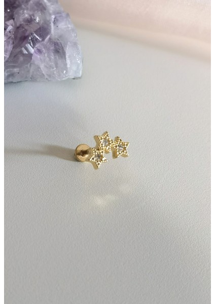 Cerrahi Çelik Barlı Üç Yıldızlı Piercing - 1 Adet