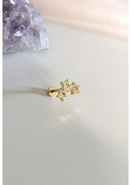 Cerrahi Çelik Barlı Üç Yıldızlı Piercing - 1 Adet