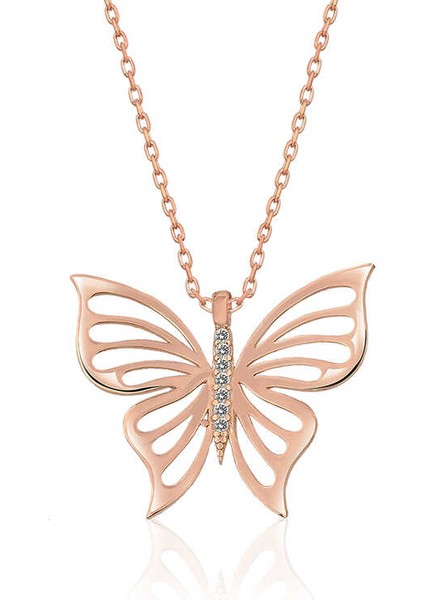 Hilall Shop 925 Ayar ​gümüş Rose Bahar Kelebeği Kadın Gümüş Kolye