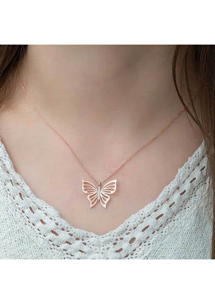 Hilall Shop 925 Ayar ​gümüş Rose Bahar Kelebeği Kadın Gümüş Kolye fiyatları