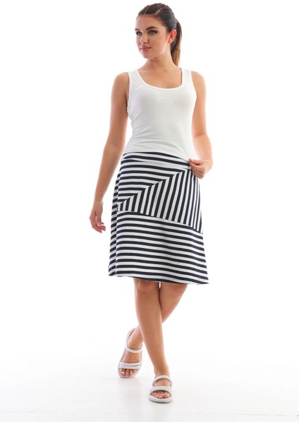 Çizgili Midi Etek Beyaz fırsatları
