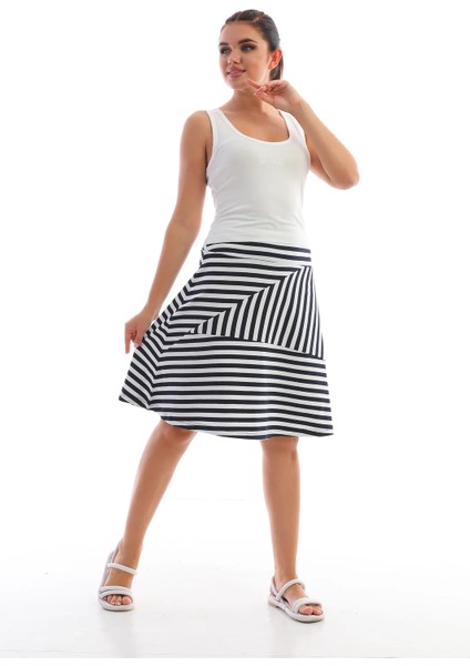 Çizgili Midi Etek Beyaz indirimleri