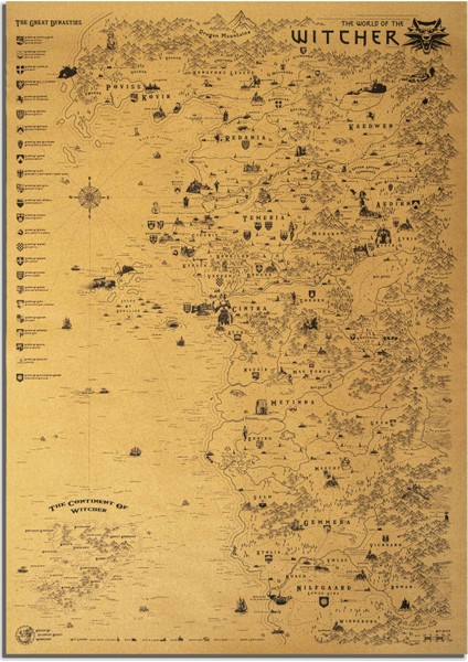 Talented Bear's Workshop The Witcher Dünya Haritası 70*100CM, Northern Kingdoms & Witcher Continent Poster