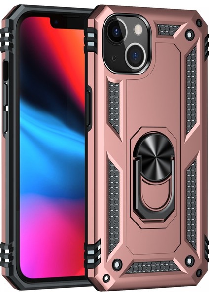 Iphone 14 Kılıf Sofya Yüzüklü Silikon Kapak - Rose 300099