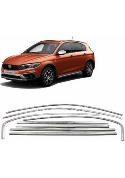 Fiat Egea Cross 2019-2020-2021 Cam Çıta Çerçevesi Komple Set Kromu Nikelajı 8 Parça Full Set