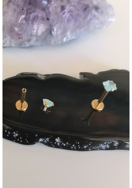 Cerrahi Çelik Buz Mavisi Kare Taşlı Labret Piercing-Bar Boy 8mm/1 Adet fiyatları