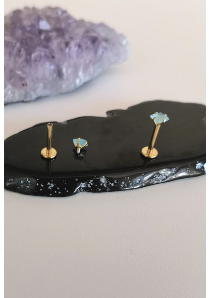 Cerrahi Çelik Buz Mavisi Kare Taşlı Labret Piercing-Bar Boy 8mm/1 Adet modelleri