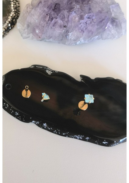 Cerrahi Çelik Buz Mavisi Kare Taşlı Labret Piercing-Bar Boy 8mm/1 Adet fırsatları