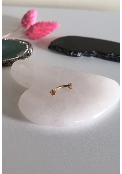 Cerrahi Çelik Zirkon Taşlı Rook Piercing , Kaş Piercing, Muz Piercing - 8mm - 1 Adet