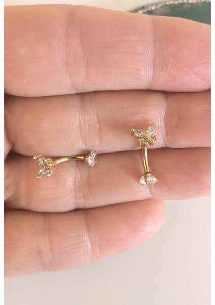 Cerrahi Çelik, Zirkon Taşlı Taşlı Muz Piercing / Rook Piercing /kaş Piercing - 1 Adet