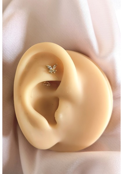 Cerrahi Çelik, Zirkon Taşlı Taşlı Muz Piercing / Rook Piercing /kaş Piercing - 1 Adet