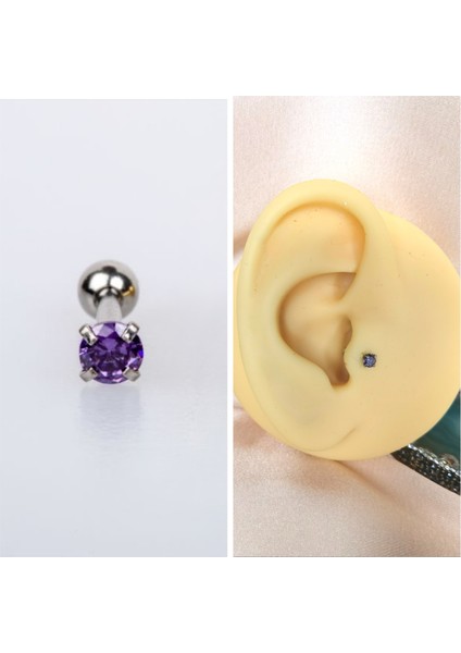 Cerrahi Çelik Mor Tek Taş Piercing (Taş Çapı 3mm, Bar Uzunluğu 6mm) - 1 Adet