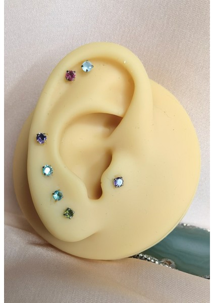 Cerrahi Çelik Mor Tek Taş Piercing (Taş Çapı 3mm, Bar Uzunluğu 6mm) - 1 Adet