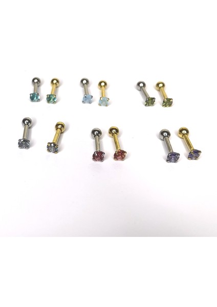 Cerrahi Çelik Mor Tek Taş Piercing (Taş Çapı 3mm, Bar Uzunluğu 6mm) - 1 Adet