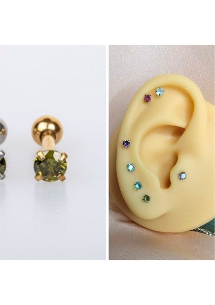Cerrahi Çelik Yeşil Tek Taş Piercing (Taş Çapı 3mm, Bar Uzunluğu 6mm) - 1 Adet