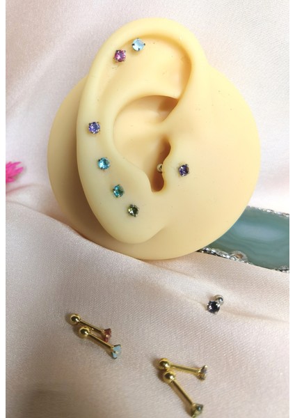 Cerrahi Çelik Yeşil Tek Taş Piercing (Taş Çapı 3mm, Bar Uzunluğu 6mm) - 1 Adet