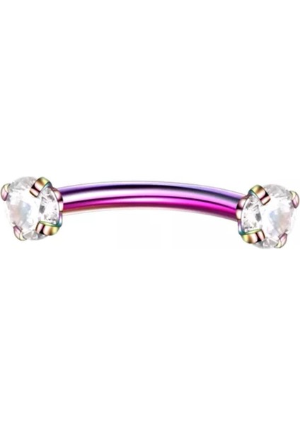 Cerrahi Çelik Zirkon Taşlı Rook Piercing , Kaş Piercing, Muz Piercing - 8mm - 1 Adet