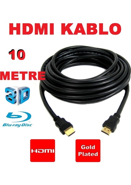 10 Metre 10M Metre HDMI Kablo Kaliteli Tv Ps3 LCD Xbox Projeksiyon Full Hd 3D 4K Kablosu - Siyah Renk