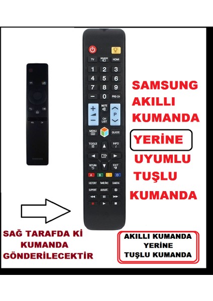 Samsung Sihirli Tüm Modeller ile Tam Uyumlu - Akıllı Tuşlu Model - Smart LCD LED Tv Televizyon Kumanda 1078