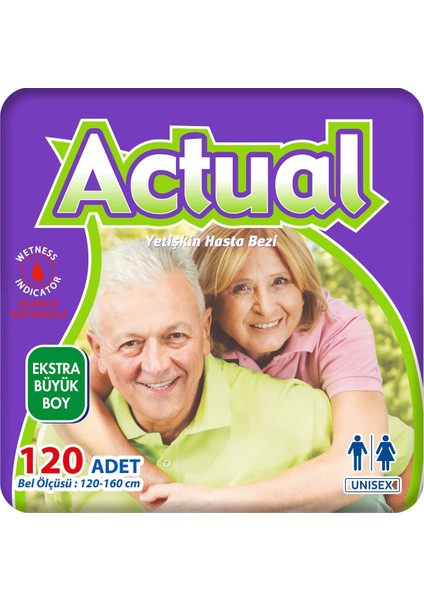 4'Lü Actual Xlarge Beden Extra Büyük Boy Yetişkin Hasta Bezi 30x4 (120 Adet)
