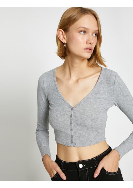 Koton Crop Düğmeli Hırka