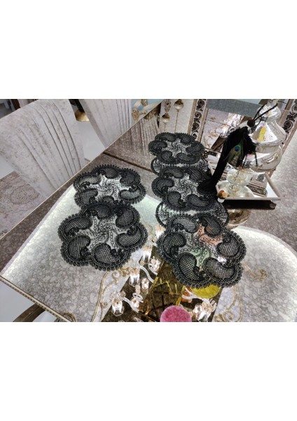 Neubella Home Amerikan Servis Tasarım Supla Ve Runner Seti 6 Kişilik Nehir Set Masa Ve Sunum Takımı Çeyizlik Siyah