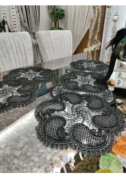 Neubella Home Amerikan Servis Tasarım Supla Ve Runner Seti 6 Kişilik Nehir Set Masa Ve Sunum Takımı Çeyizlik Siyah