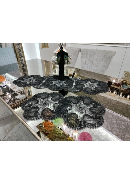 Neubella Home Amerikan Servis Tasarım Supla Ve Runner Seti 6 Kişilik Nehir Set Masa Ve Sunum Takımı Çeyizlik Siyah