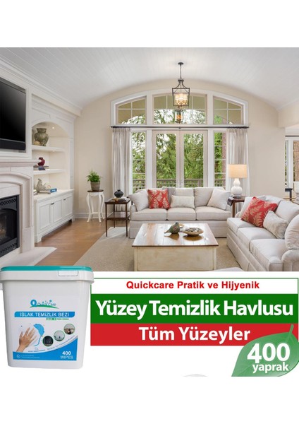 Dezenfektanlı Yüzey Temizlik Havlusu 400 Yaprak, Kova Mendil Aloe Vera Kokulu