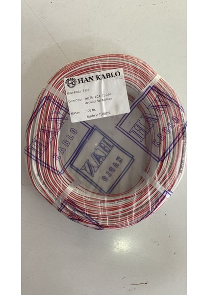 2*,075MM Beyaz Hoparlör ve Ses Kordon Kablosu 100MT Cca