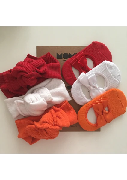 Kız Bebek/çocuk 3 Lü Ribana Bandana ve Babet Çorap Seti